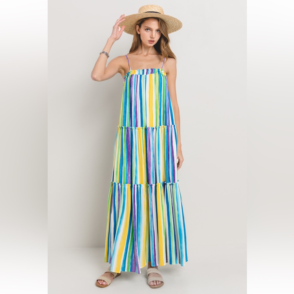 28 Fabulous boho Striped Ruffled Maxi Dress - Picture 3 of 6